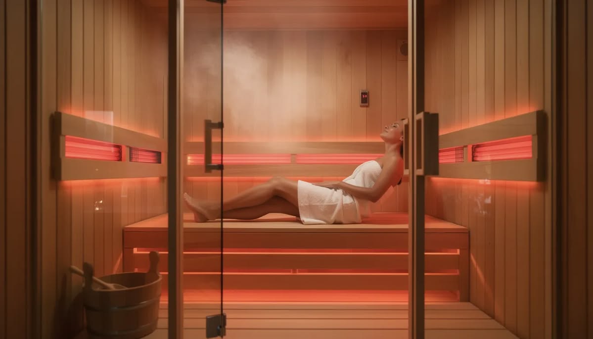 Warm wooden sauna interior in soft light