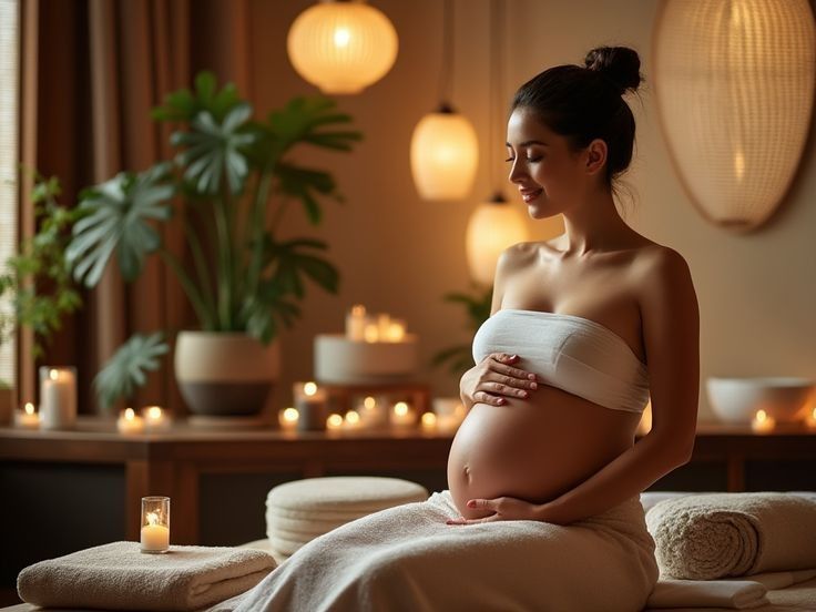 Hands forming a heart on an expecting mother's belly